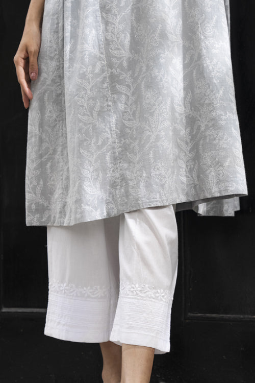 Rangsutra Suhani Grey Flared Cotton Kurta Cum Dress With Chikankari Hand Embroidery