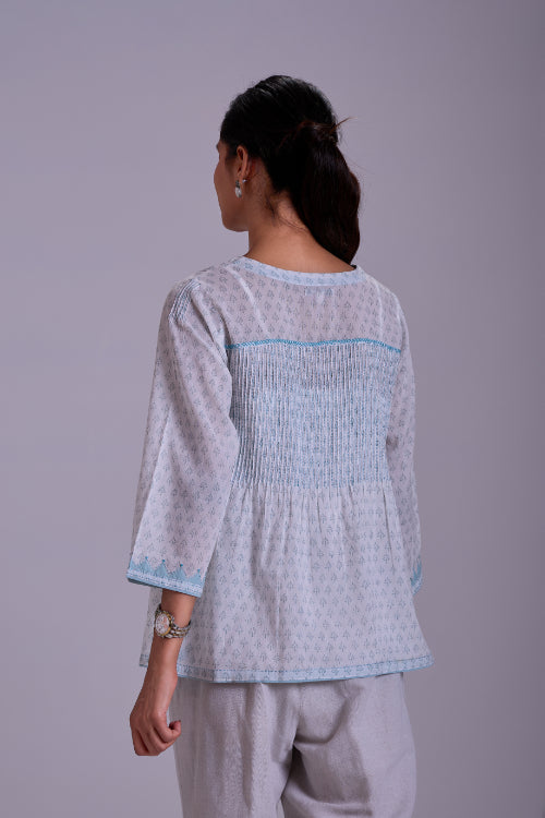 Rangsutra Suhani White Boxy Cotton Top With Applique