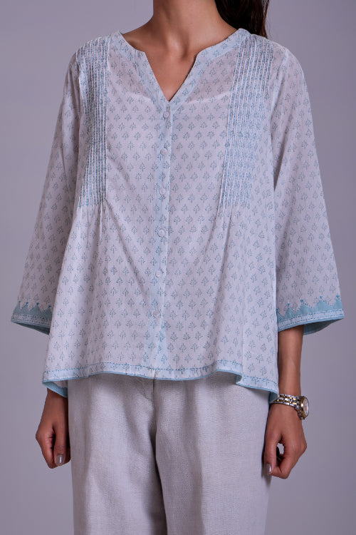 Rangsutra Suhani White Boxy Cotton Top With Applique