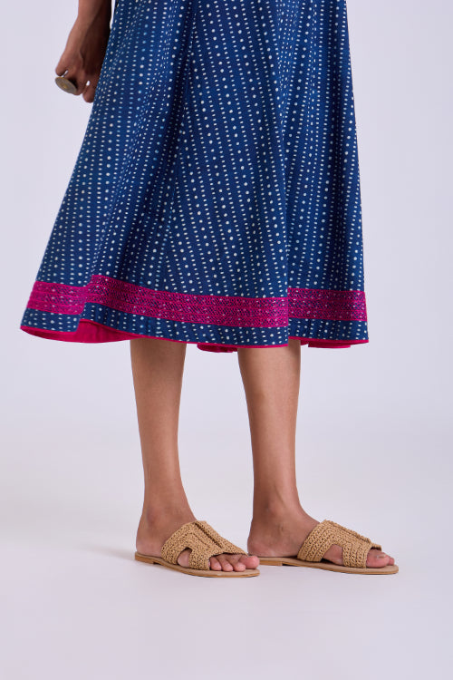 Rangsutra Chaaya Indigo Block Printed Dress With Raglan Sleeves