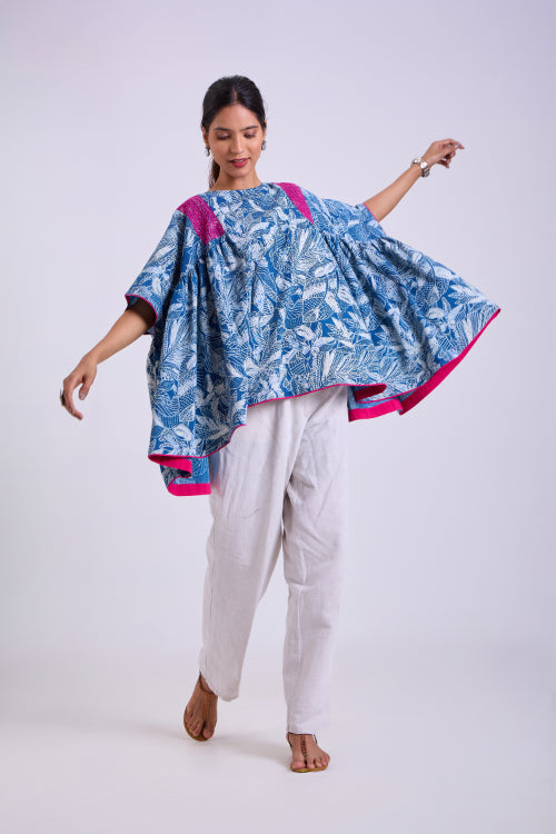 Rangsutra Chaaya Indigo Block Printed Over Sized Top