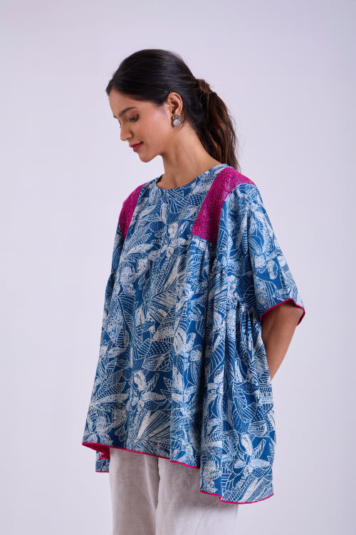 Rangsutra Chaaya Indigo Block Printed Over Sized Top