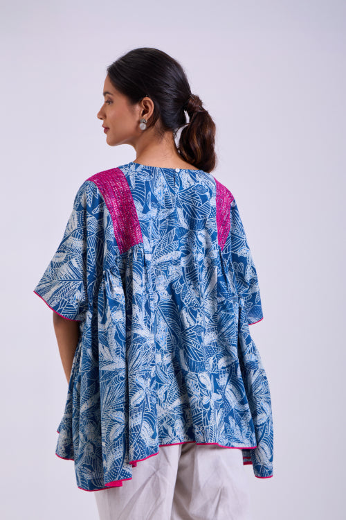 Rangsutra Chaaya Indigo Block Printed Over Sized Top