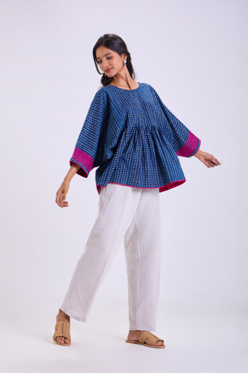 Rangsutra Chaaya Indigo Block Printed Relaxed Fit Top
