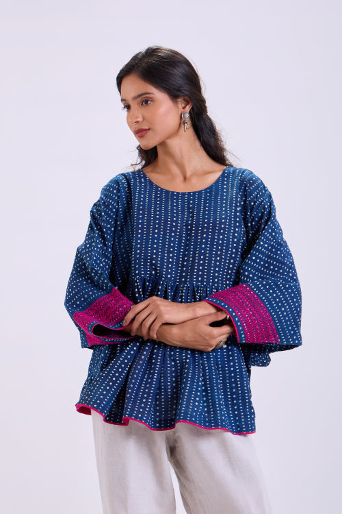 Rangsutra Chaaya Indigo Block Printed Relaxed Fit Top