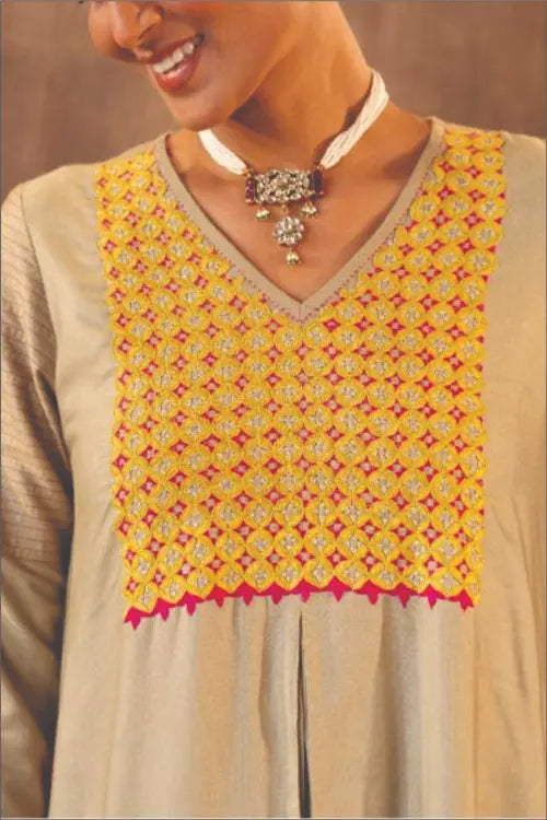 Rangsutra Ruhani Sage Green A-Line Cotton Silk Kurta With Pakka Hand Embroidery