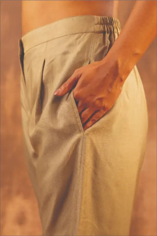 Rangsutra Ruhani Sage Green Straight Fit Cotton Silk Pant With Pakka Hand Embroidery