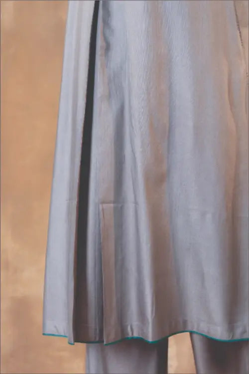 Rangsutra Ruhani Grey A-line Cotton Silk Kurta With Soof Hand Embroidery