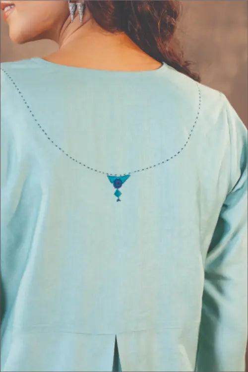 Rangsutra Ruhani Teal Regular Fit Cotton Silk Top With Soof Hand Embroidery