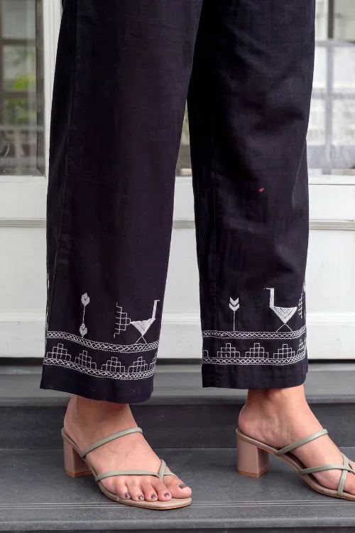 Rangsutra Bagh Cotton Black Hand Embroidered Bottom