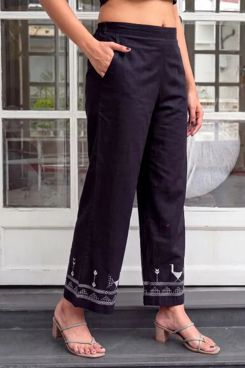 Rangsutra Bagh Cotton Black Hand Embroidered Bottom