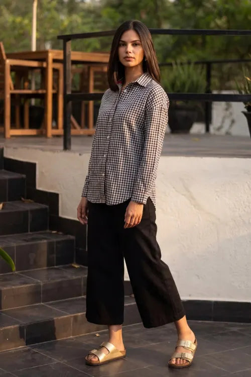 Rangsutra Dhwani Black Checked Handloom Cotton Shirt