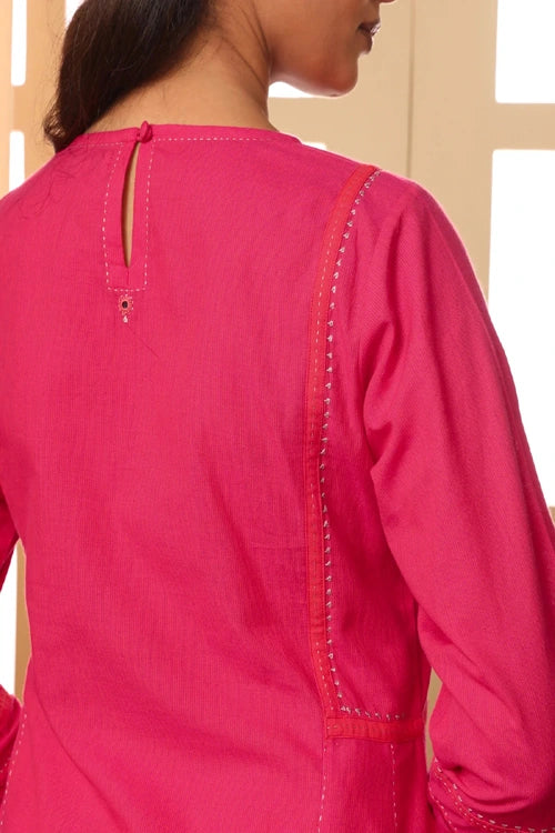 Rangsutra Aashvi Pink Kalidar Mangalgiri Cotton Kurta With Desert Hand Embroidery
