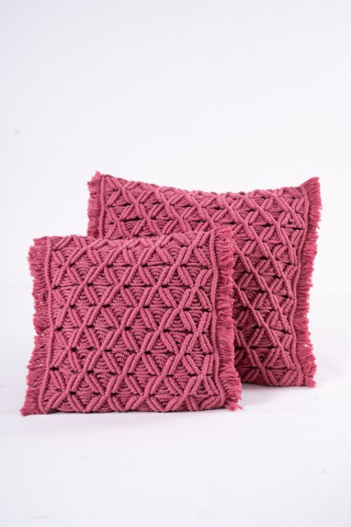 Cut Sew Curry 'Beach House' Macrame Cotton Onion Pink Cushion Cover