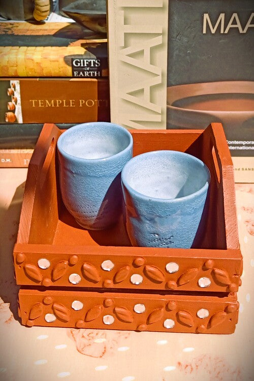 Terracotta by Sachii Pine Wood & Mdf Lippan Mud & Mirror Work Caddy Brick Red
