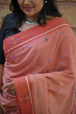 Exquisite Multicolored Hand Embroidered Cotton Saree Online