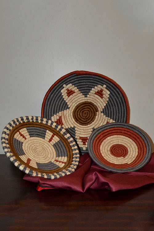 Dharini Sabai & Palm Wall Baskets Grey Brown Rust (Set Of 3)