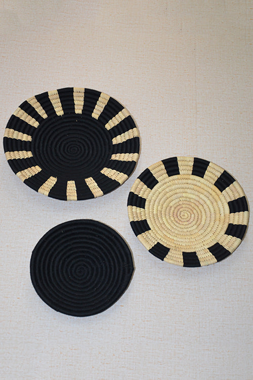 Dharini Sabai & Palm Wall Baskets Black Natural (Set Of 3)