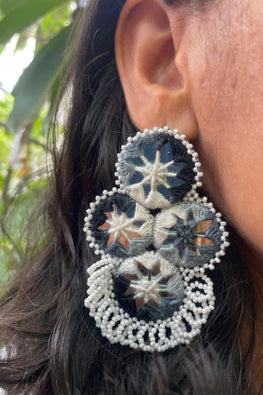 Antarang,  Statement Black And White Earrings, 100% Cotton. Hand Made By Divyang Rural Women