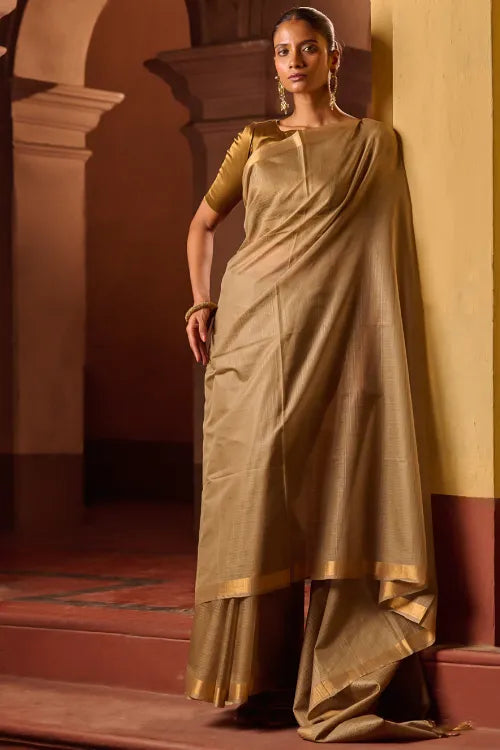 The ICH Bengal Elegance. Handwoven Silk Cotton Saree - Desert Taupe