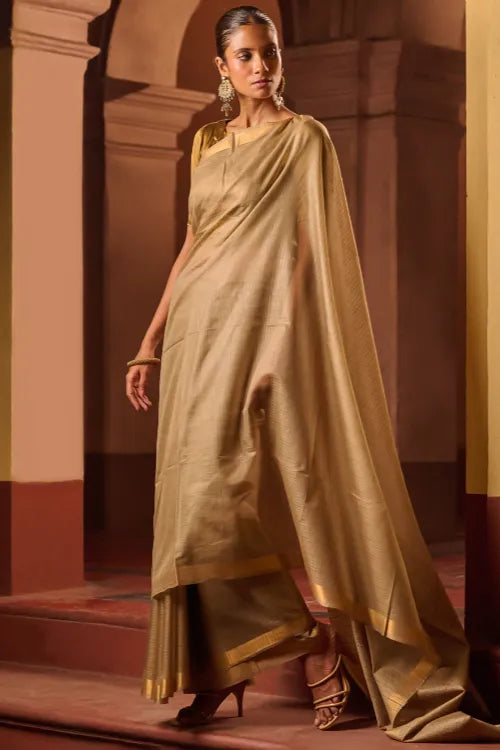 The ICH Bengal Elegance. Handwoven Silk Cotton Saree - Desert Taupe