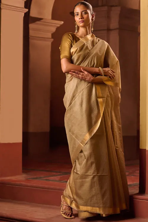 The ICH Bengal Elegance. Handwoven Silk Cotton Saree - Desert Taupe