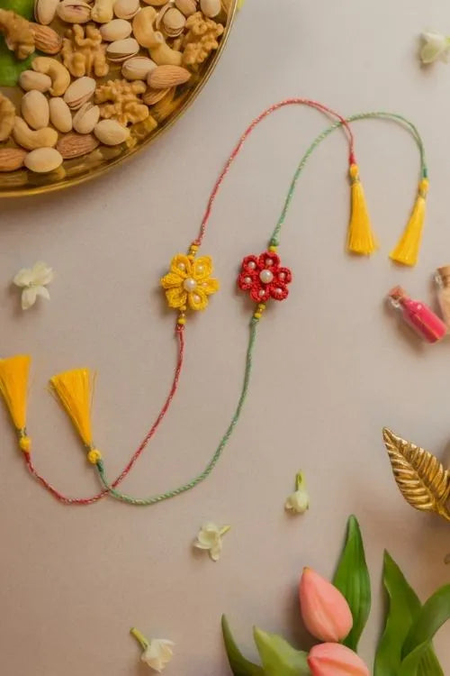 Samoolam Red and Yellow Crochet Rakhi (Set of 2)