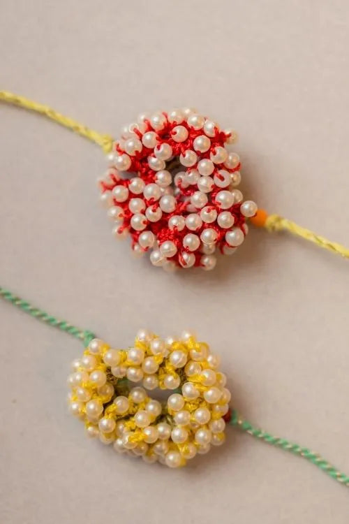 Samoolam Beaded Coral Crochet Rakhi (Set of 2)
