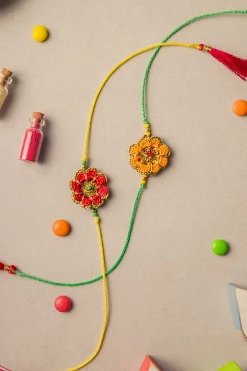 Samoolam Festive Marigold Crochet Rakhi Set (Set Of 2)