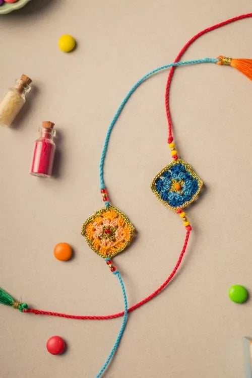 Samoolam Diamond Crochet Rakhi Set (Set Of 2)
