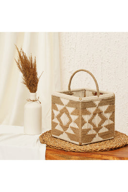 Sirohi Handcrafted Tribal Magenta Basket | Small | Jute & White