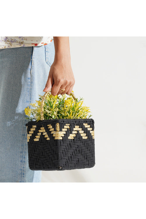 Sirohi Handcrafted Magenta Basket | Black & Gold