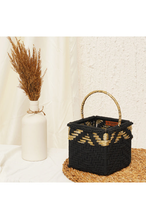 Sirohi Handcrafted Magenta Basket | Black & Gold