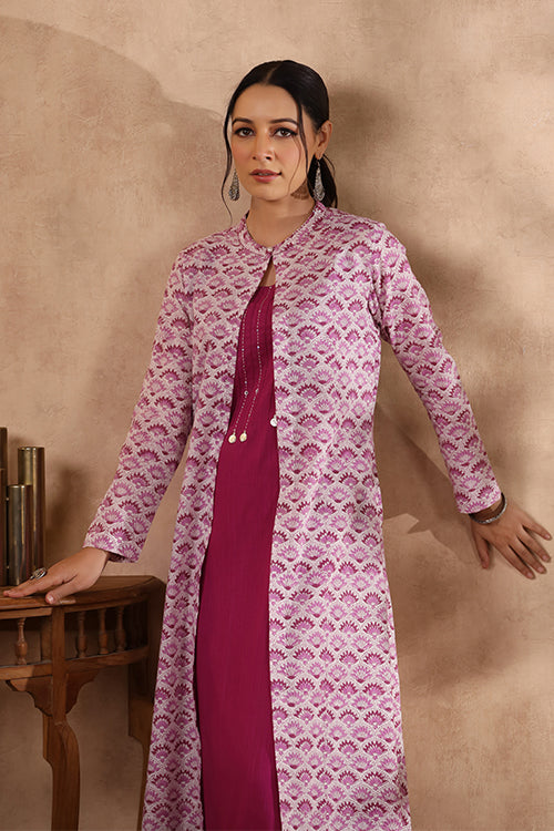 Shuddhi Purple And Pink Jacket Double Dress.