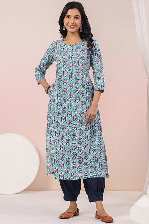 Shuddhi  Sea Green And Blue A Line Kurta