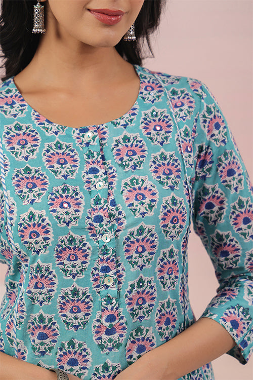 Shuddhi  Sea Green And Blue A Line Kurta
