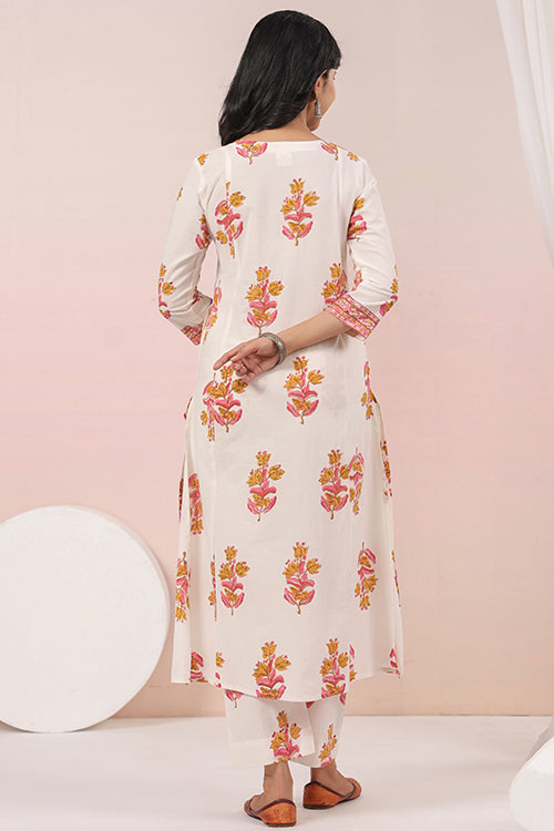Shuddhi  White And Pink Kurta And Pant Set