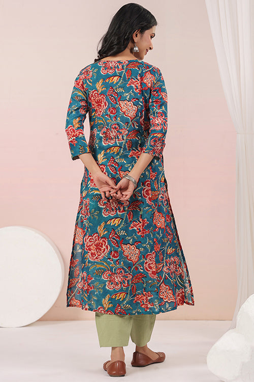 Shuddhi  Green And Red Semi Aline
