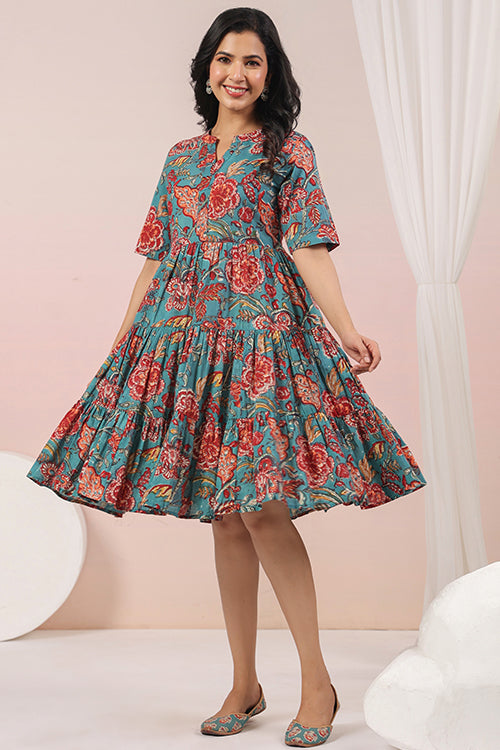Shuddhi  Green And Red Tier Dress