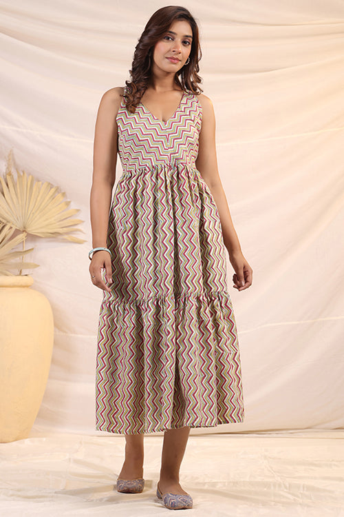 Shuddhi Maroon And Green Tier Dress  Okhaistore