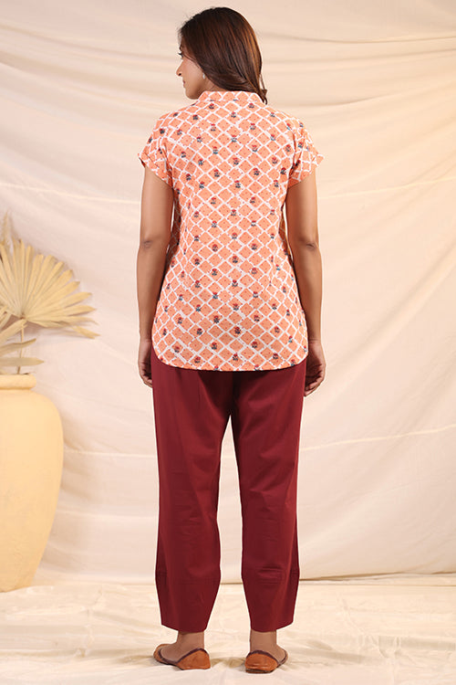 Shuddhi Peach And White Shirt