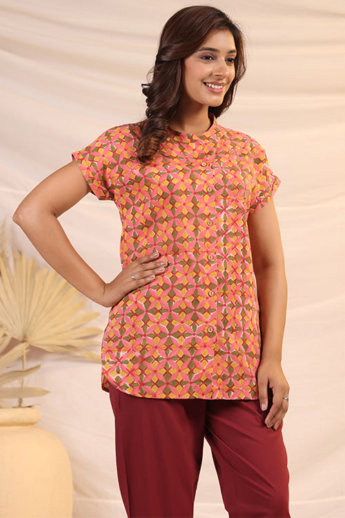 Shuddhi Peach And Yellow Shirt