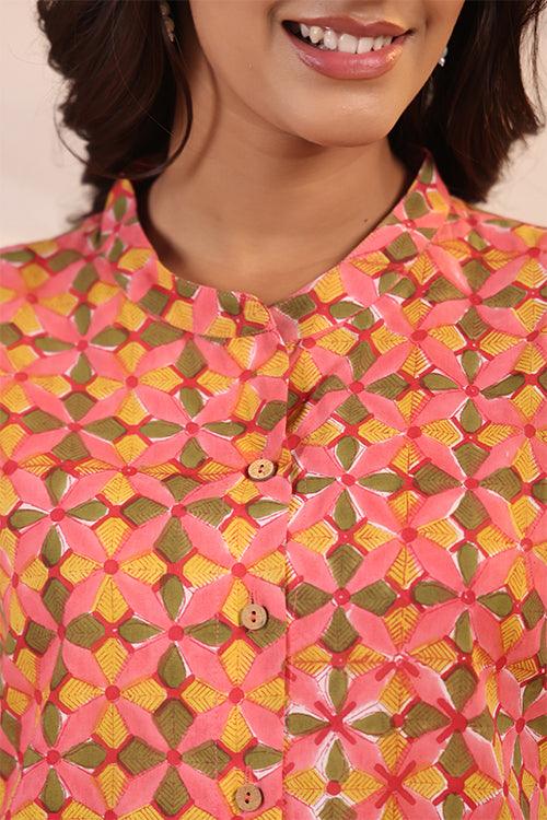 Shuddhi Peach And Yellow Shirt