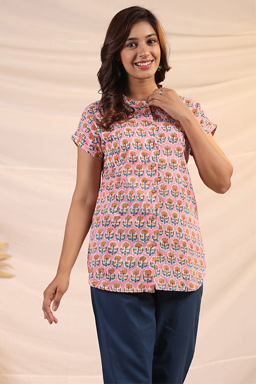 Shuddhi Pink And Yellow Shirt