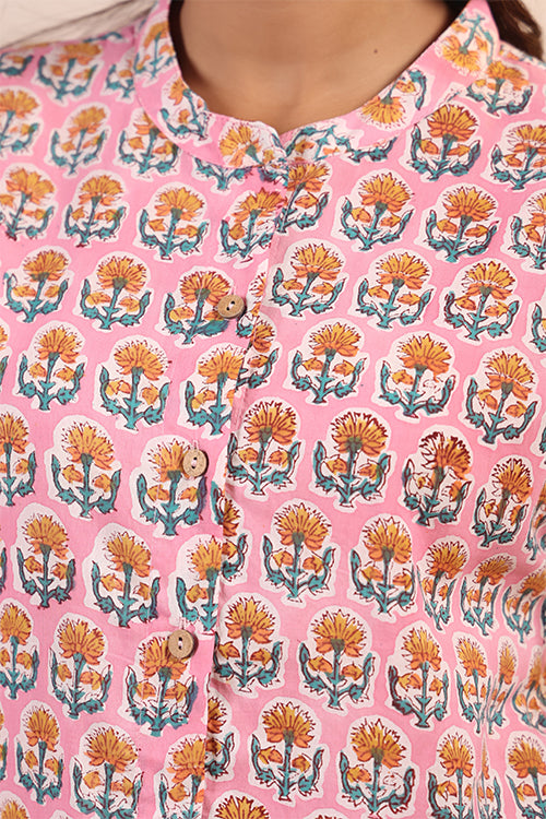 Shuddhi Pink And Yellow Shirt