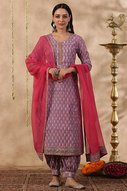 Shuddhi Purple And Red 3 Piece Kurta Set