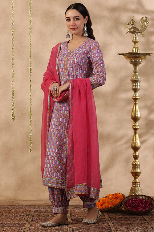 Shuddhi Purple And Red 3 Piece Kurta Set