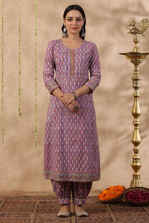 Shuddhi Purple And Red 3 Piece Kurta Set