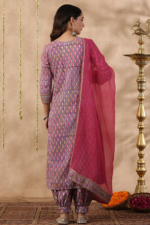 Shuddhi Purple And Red 3 Piece Kurta Set