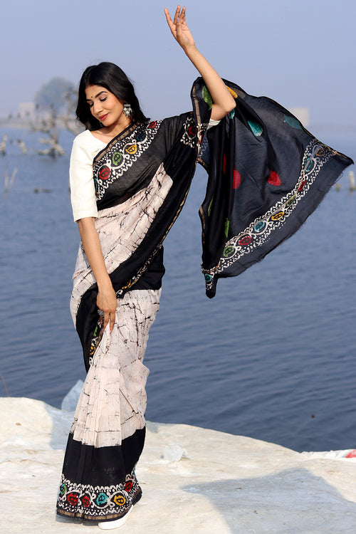 Sooti Syahi "Salt & Pepper" Batik Chanderi Saree